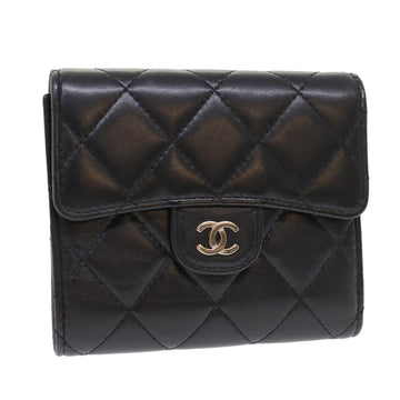 CHANEL Matelasse Wallet Lamb Skin Black CC Auth 47561