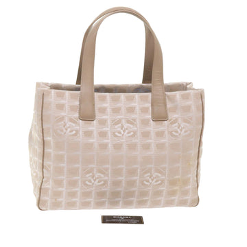 CHANEL New Travel line Tote Bag Nylon Beige CC Auth 47712