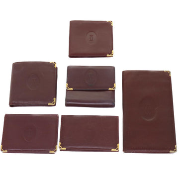 CARTIER Wallet Leather 6Set Wine Red Auth 47795