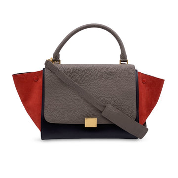 CELINE Tricolor Leather Trapeze Satchel Tote Bag With Strap