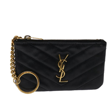 SAINT LAURENT Coin Purse Leather Black Auth 48064