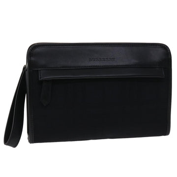 BURBERRY Nova Check Clutch Bag Nylon Leather Black Auth 48103