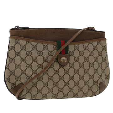 GUCCI GG Canvas Web Sherry Line Shoulder Bag PVC Leather Beige Green Auth 48122