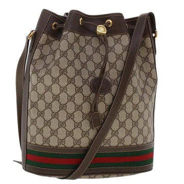 GUCCI GG Canvas Web Sherry Line Shoulder Bag PVC Leather Beige Green Auth 48163