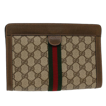 GUCCI GG Canvas Web Sherry Line Clutch Bag Beige Red Green 89.01.001 Auth 48199