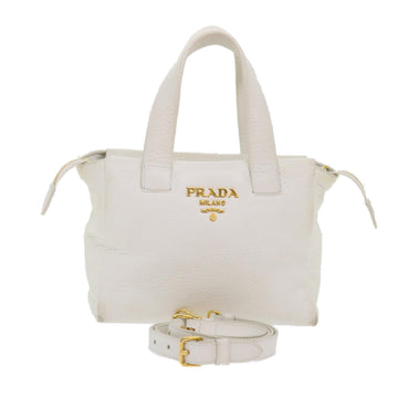 PRADA Hand Bag Leather 2way White Auth 48221