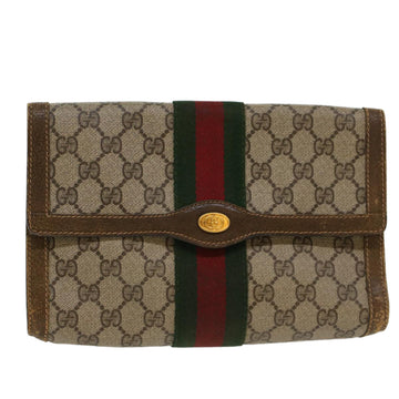 GUCCI GG Canvas Web Sherry Line Clutch Bag Beige Red 67.014.2125 Auth 48251