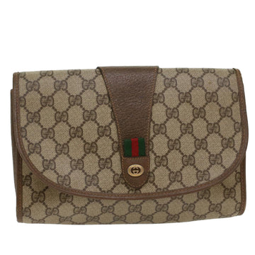 GUCCI GG Canvas Web Sherry Line Clutch Bag PVC Leather Beige Red Auth 48450