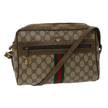 GUCCI GG Canvas Web Sherry Line Shoulder Bag PVC Leather Beige Green Auth 48597