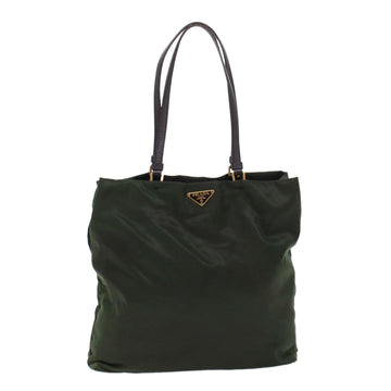 PRADA Tote Bag Nylon Leather Green Auth 49023