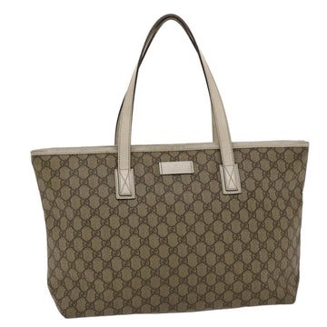 GUCCI GG Canvas Tote Bag PVC Leather Beige White Auth 49047