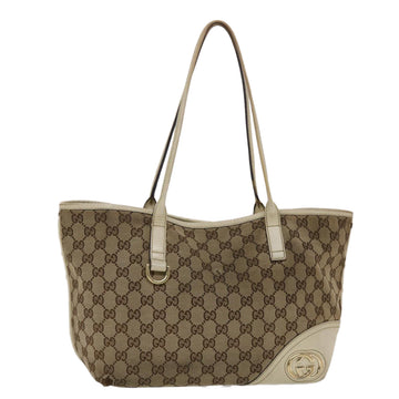 GUCCI GG Canvas Tote Bag Beige White Auth 49053