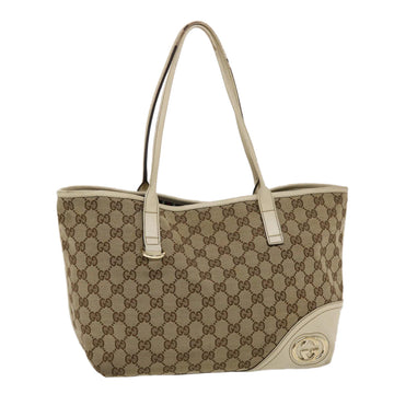 GUCCI GG Canvas Tote Bag Beige White Auth 49055