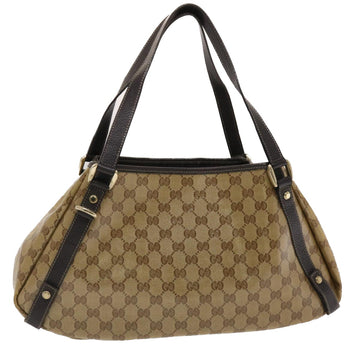 GUCCI GG Canvas Hand Bag Coated Canvas Beige Dark Brown Auth 49071