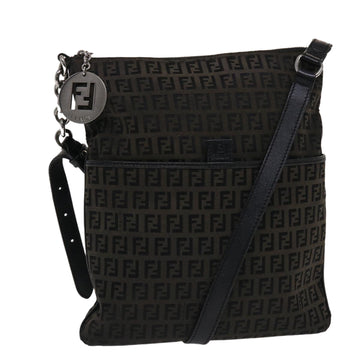 FENDI Zucchino Canvas Chain Shoulder Bag Black Auth 49106