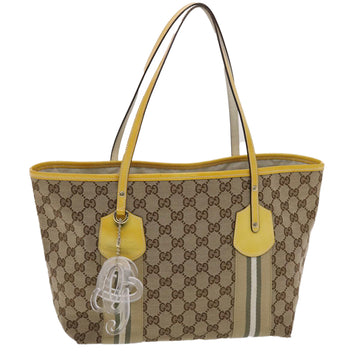 GUCCI GG Canvas Sherry Line Tote Bag Canvas Beige Yellow Khaki 211971 Auth 49287