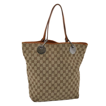 GUCCI GG Canvas Tote Bag Canvas Leather Beige Brown 120836 Auth 49290