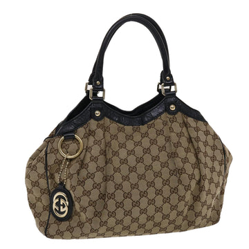 GUCCI GG Canvas Hand Bag Canvas Leather Beige Black 2119444 Auth 49292