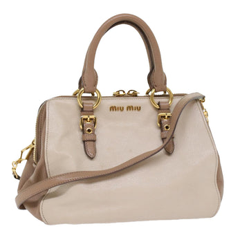 MIU MIU Hand Bag Leather 2way Cream Beige Auth 49414