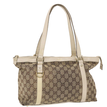 GUCCI GG Canvas Shoulder Bag Leather Beige 141470 Auth 49445