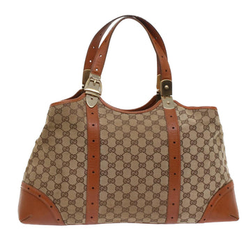 GUCCI GG Canvas Tote Bag Leather Beige 145769 Auth 49602