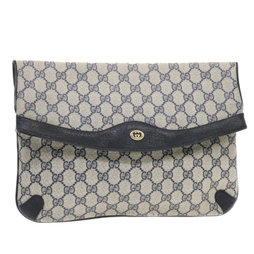 GUCCI GG Canvas Clutch Bag PVC Leather Gray Navy 89 02 075 Auth 49798