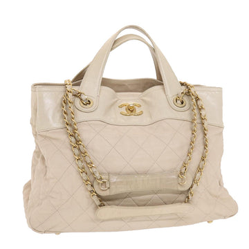 CHANEL Matelasse Chain Hand Bag Calfskin Beige CC Auth 49882