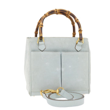 GUCCI Bamboo Hand Bag Suede 2way Light Blue 000.122.0316 Auth 49883