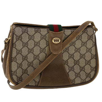 GUCCI GG Canvas Web Sherry Line Shoulder Bag PVC Leather Beige Red Auth 49894