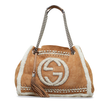 GUCCI Suede and Shearling Studded Soho Chain Tote Tote Bag