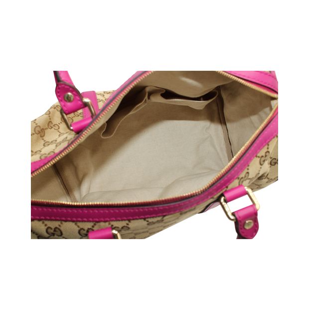 GUCCI Brown Pink Monogrammed Canvas Medium Joy Boston Bag