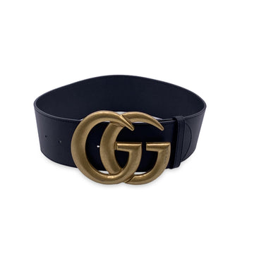 GUCCI Black Leather Marmont Wide Belt With Gg Buckle Size 85/34