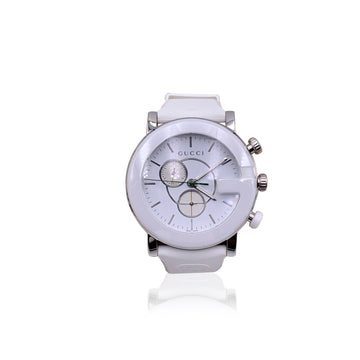 GUCCI White G-Chrono Watch 101M Ceramic Bezel Rubber Wrist Strap