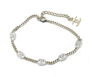 CHANEL 5 Silver CC Crystal Gold Chain Choker Necklace