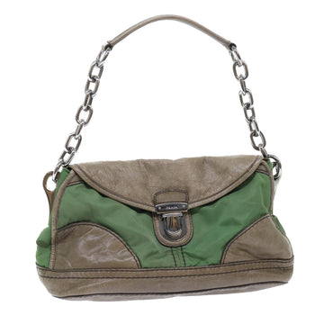 PRADA Chain Hand Bag Nylon Leather Green Auth 50152