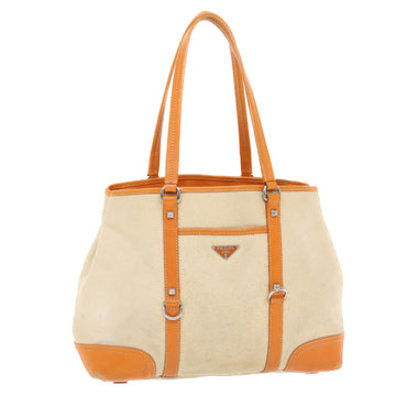 PRADA Tote Bag Canvas Leather Beige Auth 50153