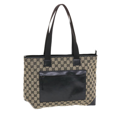 GUCCI GG Canvas Tote Bag Beige Black Auth 50174