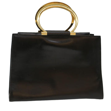 CELINE Hand Bag Leather Black Auth 50187