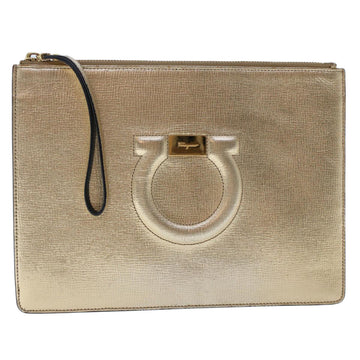 SALVATORE FERRAGAMO Clutch Bag Leather Gold Auth 50189