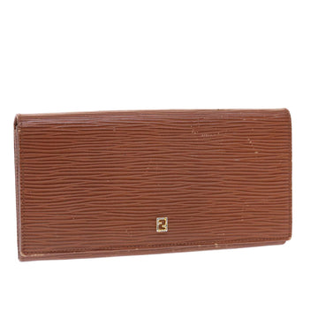 FENDI Long Wallet Leather Brown Auth 50286