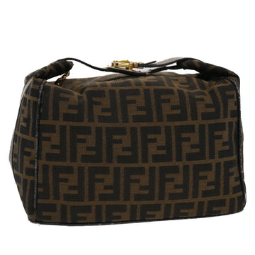 FENDI Zucca Canvas Vanity pouch Hand Bag Nylon Brown Black Auth 50427