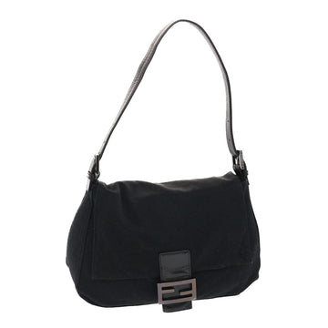 FENDI Mamma Baguette Shoulder Bag Nylon Black Auth 50430