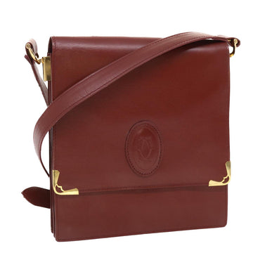 CARTIER Shoulder Bag Leather Wine Red Auth 50446