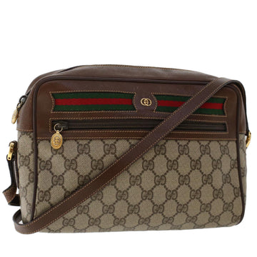 GUCCI GG Canvas Web Sherry Line Shoulder Bag PVC Leather Beige Red Auth 50489