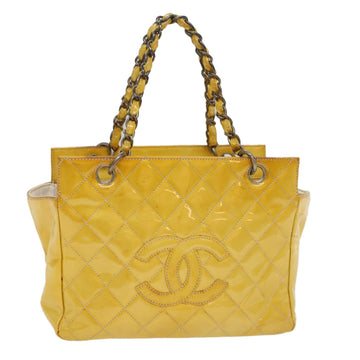 CHANEL Coco Matelasse Chain Hand Bag Patent leather Yellow CC Auth 50616