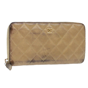 CHANEL Long Wallet Caviar Skin Beige CC Auth 50838