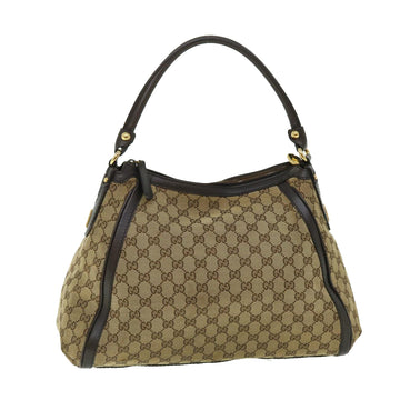 GUCCI GG Canvas Shoulder Bag Leather Beige Brown 232297 520981 Auth 50992