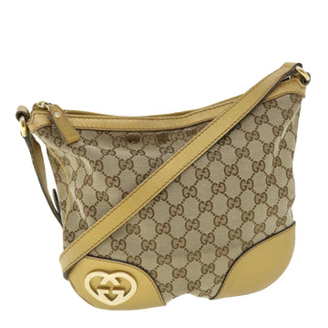 GUCCI GG Canvas Shoulder Bag Leather Beige Gold 257072 498879 Auth 50995