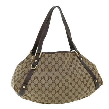 GUCCI GG Canvas Hand Bag Leather Beige 130736 502752 Auth 50996