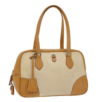 PRADA Hand Bag Canvas Leather Beige Orange Auth 51017